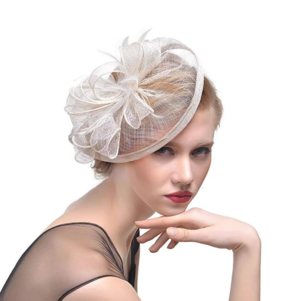 Маленький многоцветный чародей коктейльное перо Элегантные украшения для волос шляпа повязка для невесты женские головные уборы вечерние полукруглые сетки - Цвет: Белый