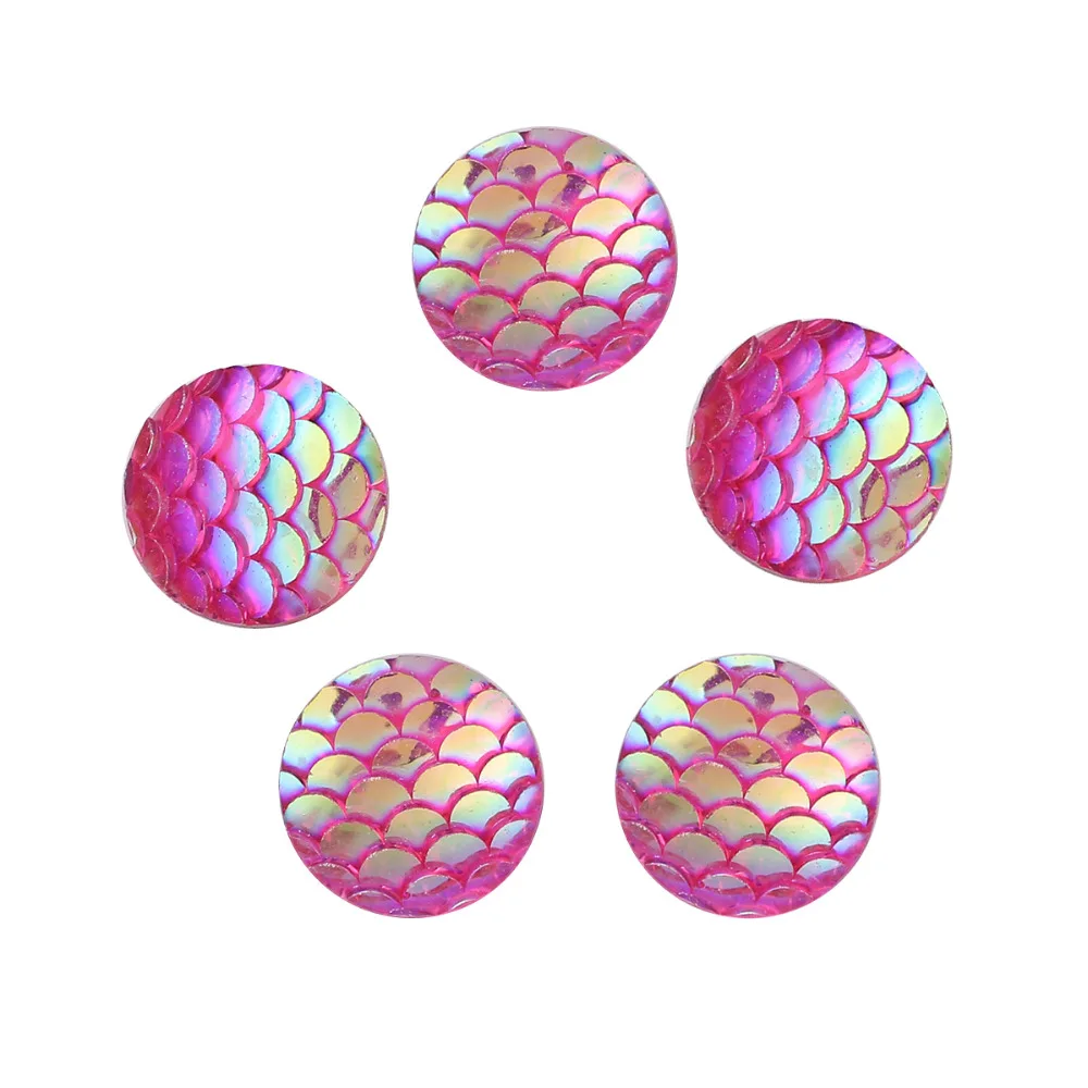 50PCs 8mm/12mm Resin Round Mermaid Fish Dragon Scale Dome Seals Cabochon Royal Blue AB Color For DIY Earring Jewelry Making