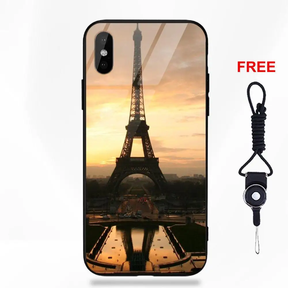 Для Apple iPhone 5 5C 5S SE 6 6S 7 8 Plus X XS Max XR Мягкий ТПУ чехол+ закаленное стекло Лидер продаж Эйфелева башня ночная сцена