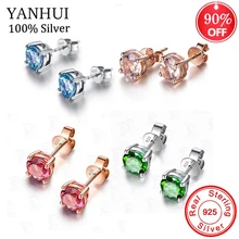 YANHUI ювелирные изделия 925 стерлингового серебра свадебные серьги Классическая мода 6 мм четыре когтя циркон серьги гвоздики для женщин