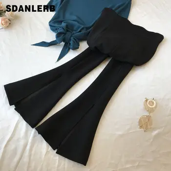 

Black Slit Flare Pants Women's 2020 Spring New Style Elegant Ladies' Wave Bell-bottom Pants Slimming Casual Pants Black Trousers