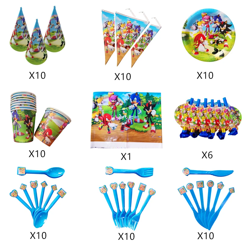 

Sonic the Hedgehog party decoration Paper Cup Plate Action Figures Sonic Superhero suit children birthday party decoration gift