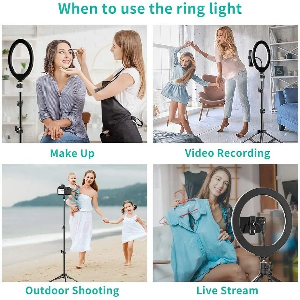 10'' LED Selfie Ring Light with Lightweight Lighting Stand MobileTripod Photography Lighting for Makeup Youtube Phone Holder