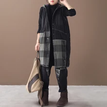 [EWQ] осенне-зимний клетчатый однобортный винтажный женский жилет с капюшоном без рукавов AH79501