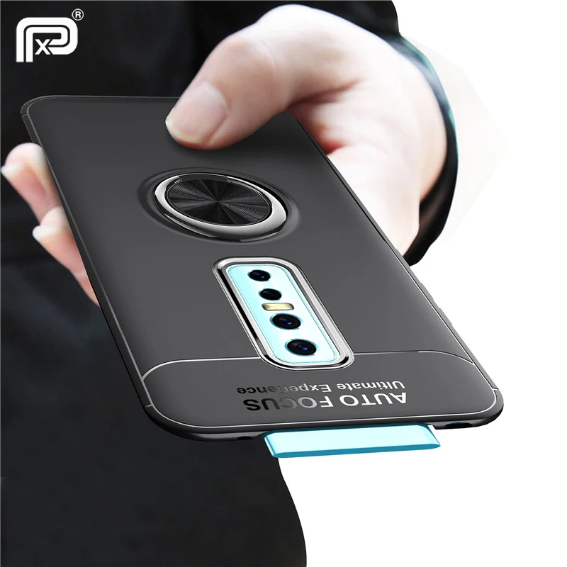 For VIVO V17 Pro Case Metal Finger Ring Matte Soft TPU Silicone Back Cover Phone |