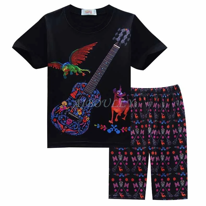 Pixar COCO/детский Пижамный комплект для мальчиков и девочек, футболка с короткими рукавами Топы+ штаны, одежда для сна для костюмированной вечеринки с героями мультфильмов для маленьких девочек и мальчиков, От 5 до 10 лет