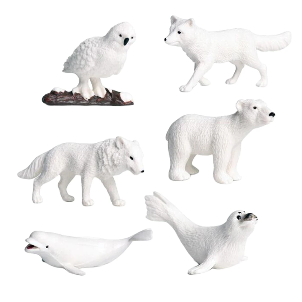 Arctic Animal Figurines, 6Pcs Polar Bear Sea Dog Animal Figurine DIY Miniature Fairy Garden Plant Decor