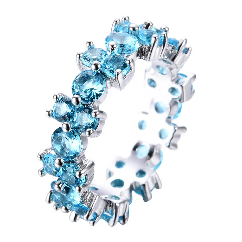 blue Модное женское кольцо Cellacity, серебро 925, ювелирное изделие, 9 цветов, круглые драгоценные камни, рубин, аквамарин, изумруд, аметист, сапфир, хрусталь - Цвет камня: blue