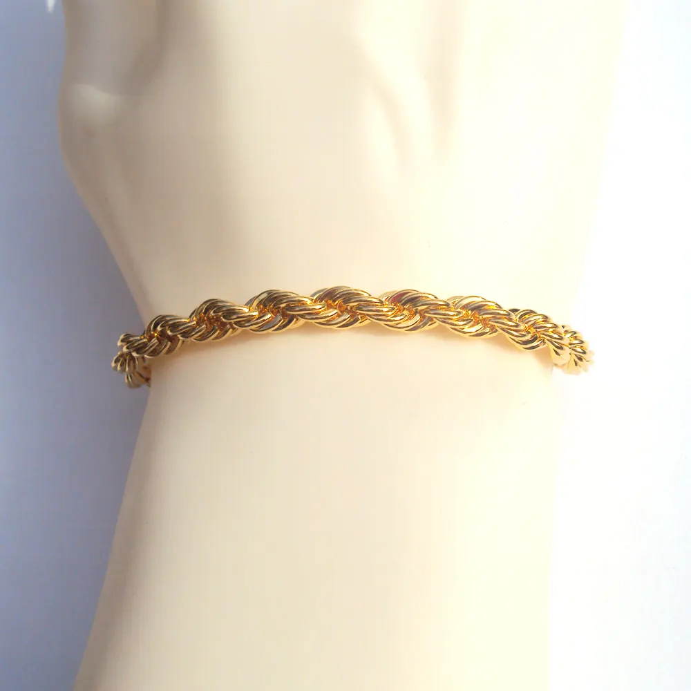 

"xp" high-quality Rope Chain 6mm 24 k Yellow Fine Solid Gold GF Thick rope Twisted Braided Mens Hip Hop 60cm" Bracelet