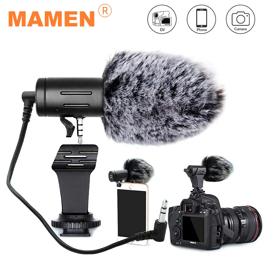 MAMEN 3.5mm wtyczka mikrofon pojemnościowy nagrywanie mikrofon ultra-szeroki Audio Studio MIC dla Canon Sony Nikon DSLR DV Vlog