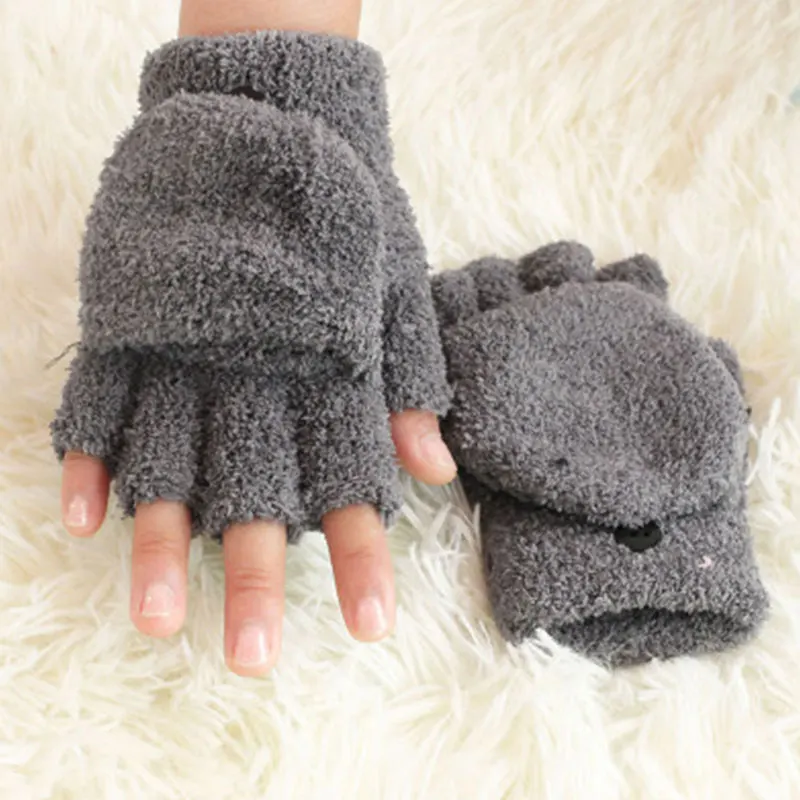 Women Winter Gloves Knitted Mittens Cat Claw Fluffy Touch Screen Driving Fingerless Gloves Half Finger Velvet Rabbit Ears Gloves