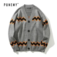 Хип-хоп повседневный мужской кардиган, свитера в полоску, Ретро стиль, Харадзюку, уличная одежда, хлопок, большие размеры, однобортные мужские свитера, кардиган