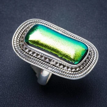 

Natural Dichroic Glass Handmade Unique 925 Sterling Silver Ring 7.25 Y3923