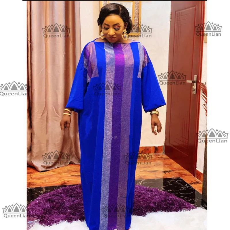 Новинка, Африканское хлопковое платье большого размера с бриллиантами, длина 140 см, ширина 115 см - Цвет: Синий