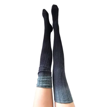 

Winter Autumn Women Female Knitted Stocking Gradient Color Long Tube New Arrival Woolen Stocking Wine Red/Green/Gray