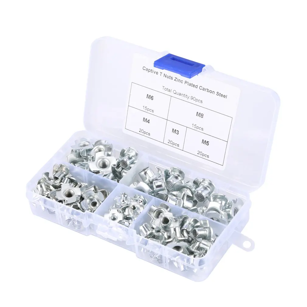 90PCS M3 M4 M5 M6 M8 Four Pronged T Nut Thread For Wood Insert Four Pronged Furniture Nuts Assortment Bolt Fastener Hardware 90PCS M3 M4 M5 M6 M8 Four Pronged T Nut Thread For Wood Insert Four Pronged Furniture Nuts Assortment Bolt Fastener Hardware