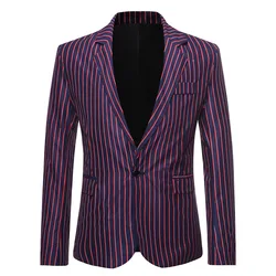 LUCLESAM Men Casual Striped Suit Jacket Autumn One Button Lapel Blazer Wedding Party Blazer Coats terno masculino
