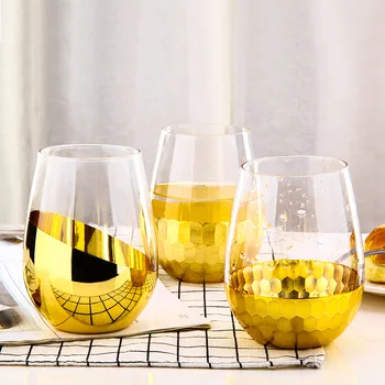 

574ML Creative Beer Glass Cup High Temperature Glass Cup Gold-plated Water Cup Red Wine Whiskey Glass for Kitchen Party Gift