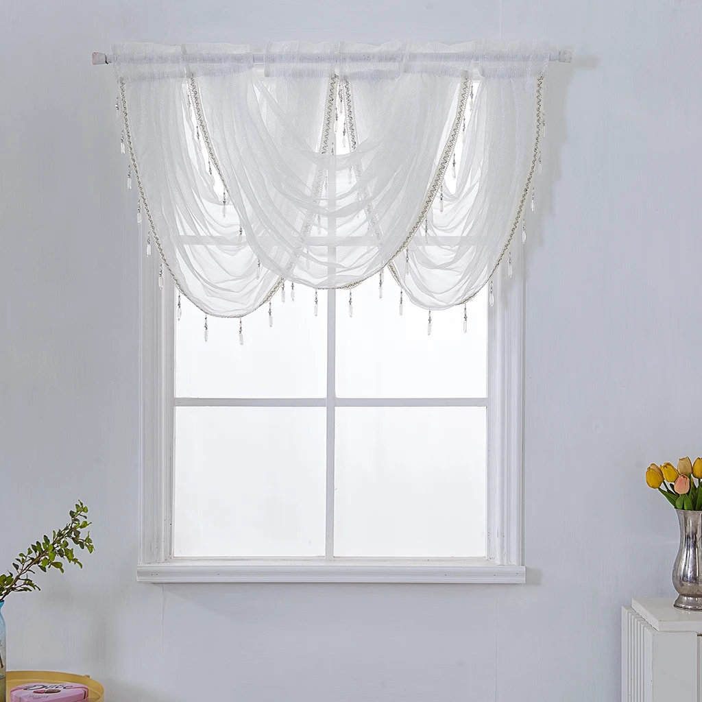 1 Panel Rod Pocket Glitter Window Valance Sheers Embroidered Lace Half-Curtains Window Tiers Curtain Valance Window Drape