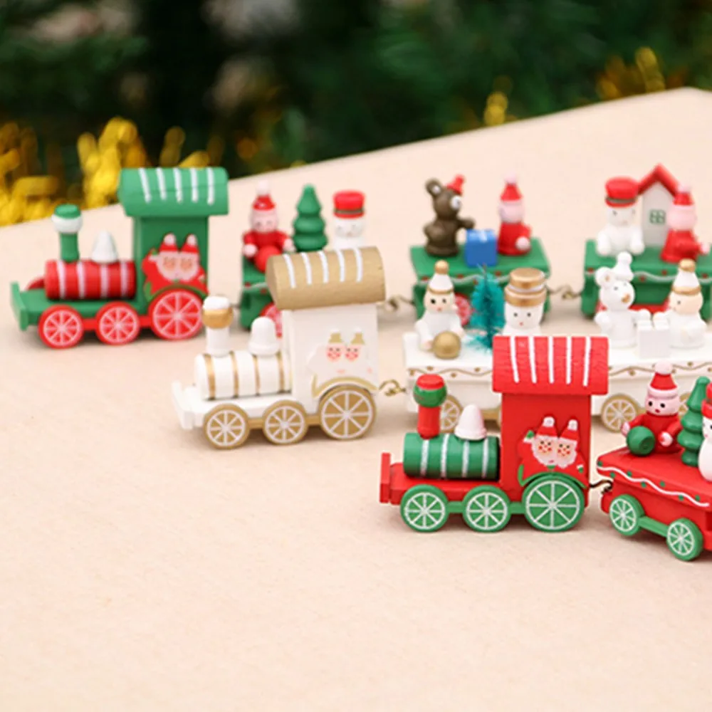 

New Christmas train painted wood with Santa/bear Xmas kid toys gift ornament navidad Christmas Decoration for home new year gift