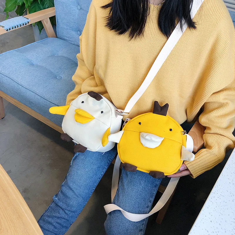 

Hong Kong Style INS Canvas Shell-Type Square Sling Bag Duck Modeling Shoulder Oblique WOMEN'S Bag
