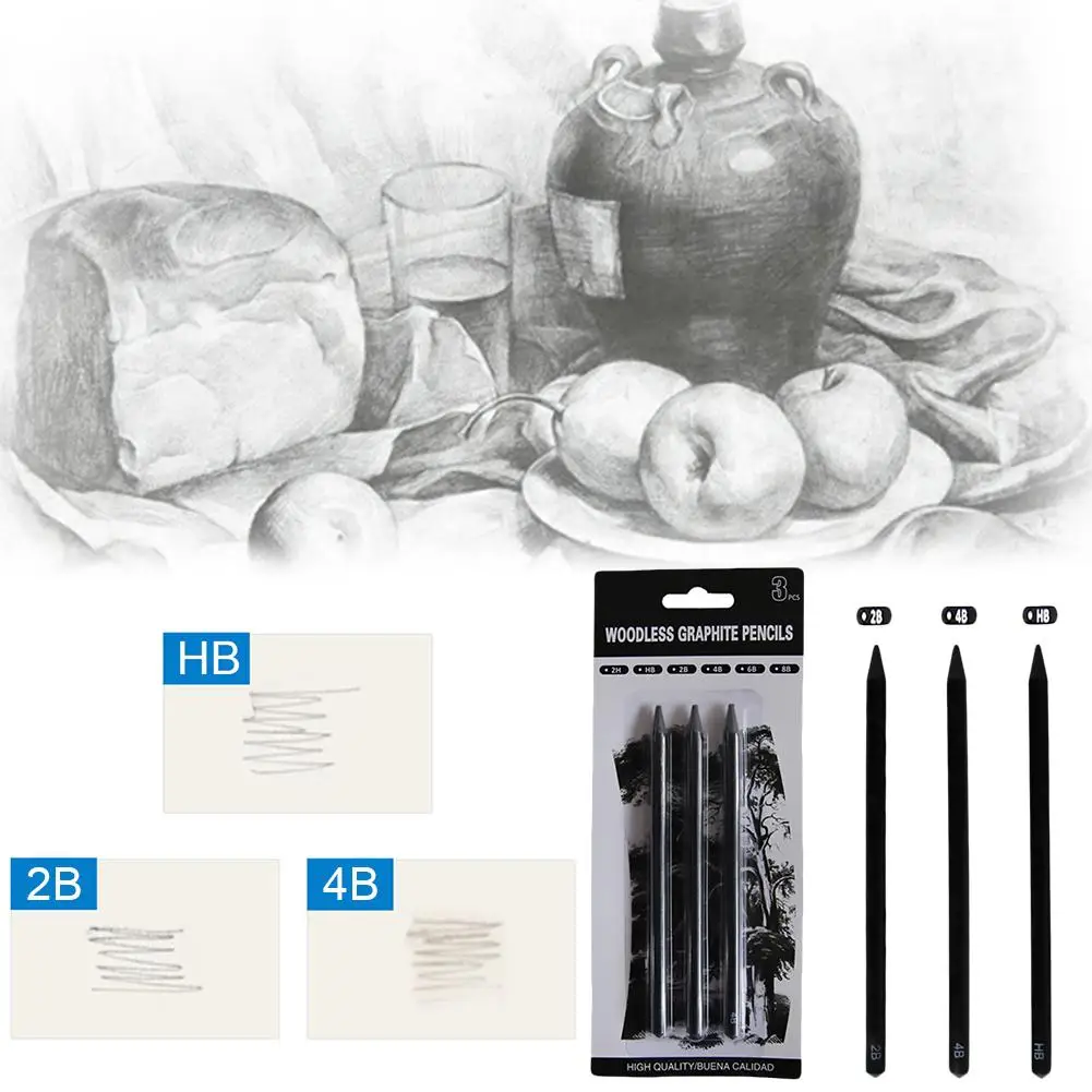 3 Pack Безлесные Графитовые карандаши набор для рисования HB 2B 4B Угольные