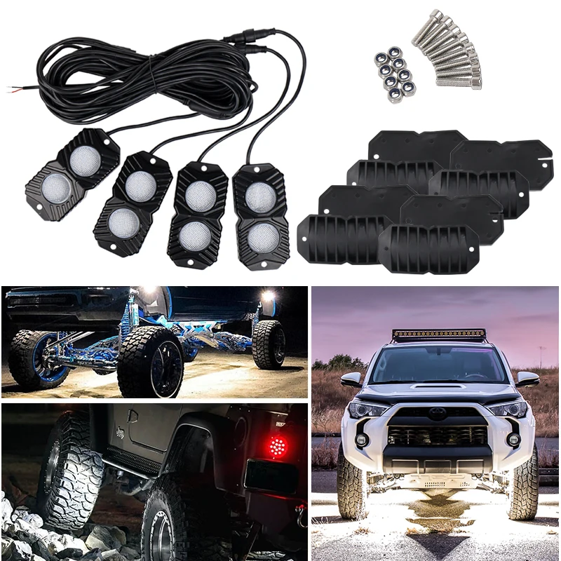 

4 Pods LED Rock Lights 12V 18W Waterproof Underglow Light for Car ATV UTV SUV Offroad Underbody Glow Trail Rig Lamp