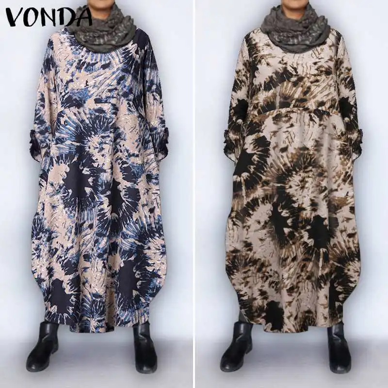 Модные женские осенние сарафаны VONDA богемные свитшоты платья женские винтажные размера плюс макси Длинные вечерние платья S-5XL