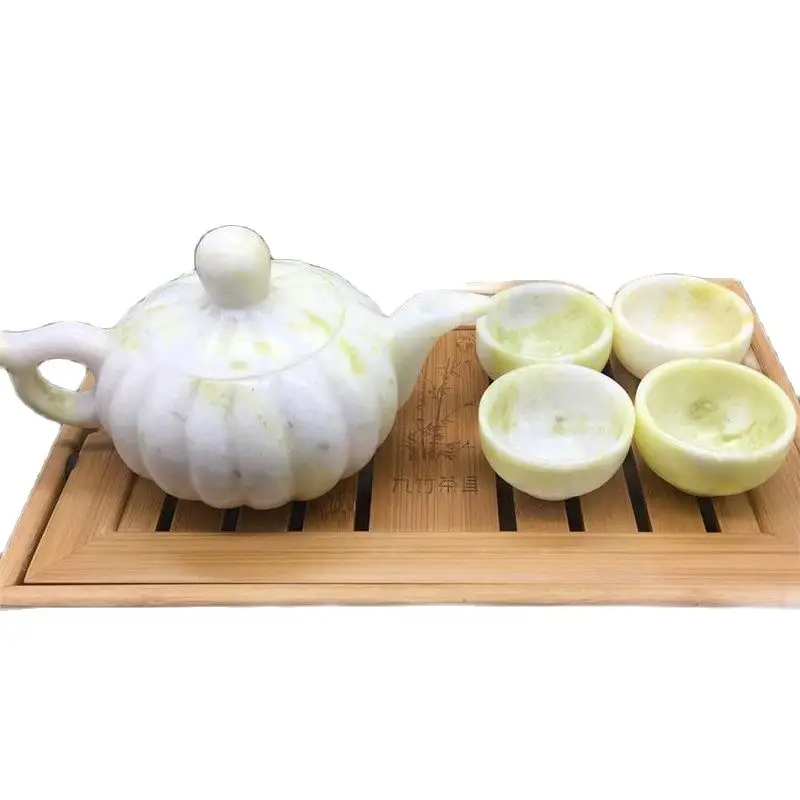 

China Handmade Jade Carving Natural Jade Kungfu Teapots And Bowls In China A Set