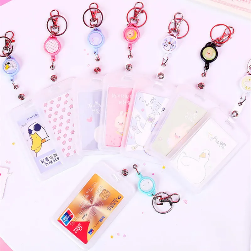 

Badge Reel Transparent Key Chain Campus Id Bus Card Holder Female Students Small Fresh Protection Access Card Holders Stationery