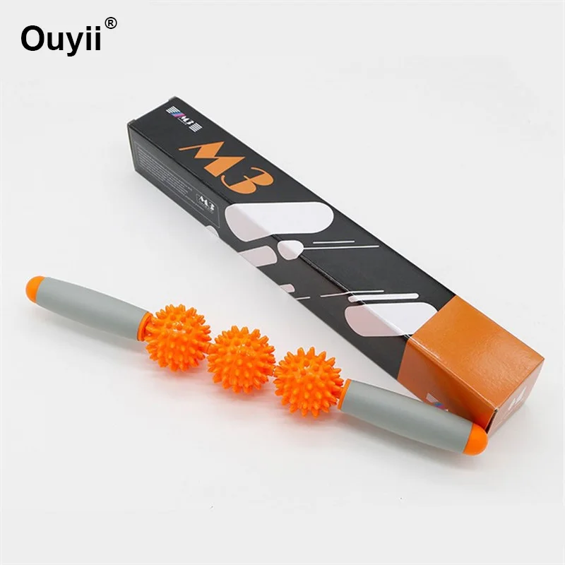 Orange 3 balls Массажер роликовый для домашнего спортзала, для ног, рук, спины, расслабляющий массажный ролик для мышц, фитнес-массажные палочки, 3/5 точек, расслабляющая палочка с шипами - Цвет: Orange 3 balls