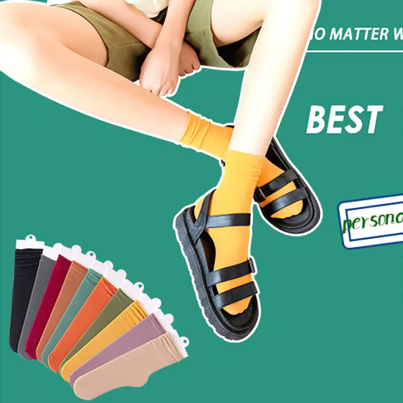 

Women Socks Velvet Pile-pile Solid Color Thin Section Natural Edge Two Wear Candy Color Silk Ladies Socks Woman Female Vintage
