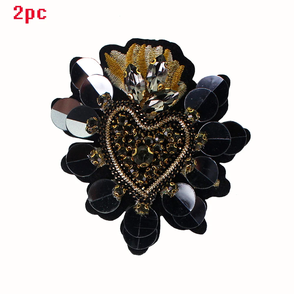 1850A heart bk 2pc Стразы, корона, сердце, крыло, блестки, нашивка из бисера, мышь, Бабочка, стрекоза, вишня, для шитья, аппликация, украшение для одежды - Цвет: 1850A heart bk 2pc