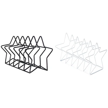 

2x Pentagram Metal Bookend Creative Star Book Standing Document File Desktop Manager Bookshelf Stand White & Black