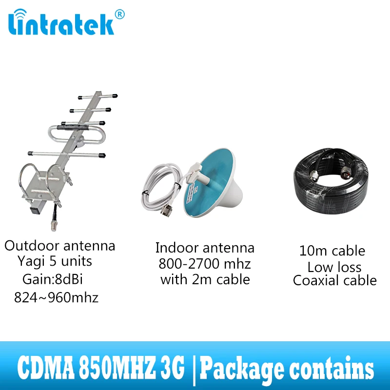 Lintratek GSM CDMA 850 МГц 3g усилитель сигнала Ретранслятор Мобильный телефон стандарта CDMA 850 Усилитель сигнала Усилитель+ Yagi антенна полоса 5