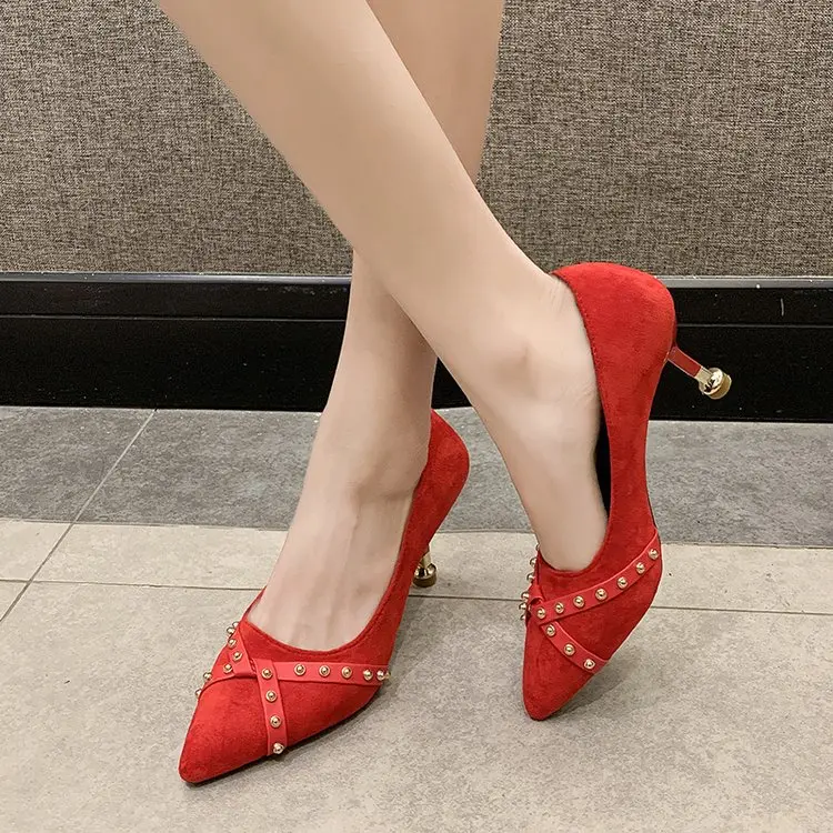 

SLHJC 2020 Spring Women High Heels Shoes Plus Size 42 Stiletto Heels Lady Office Work Pumps Shoes 7 CM Slip On Pointy Toe