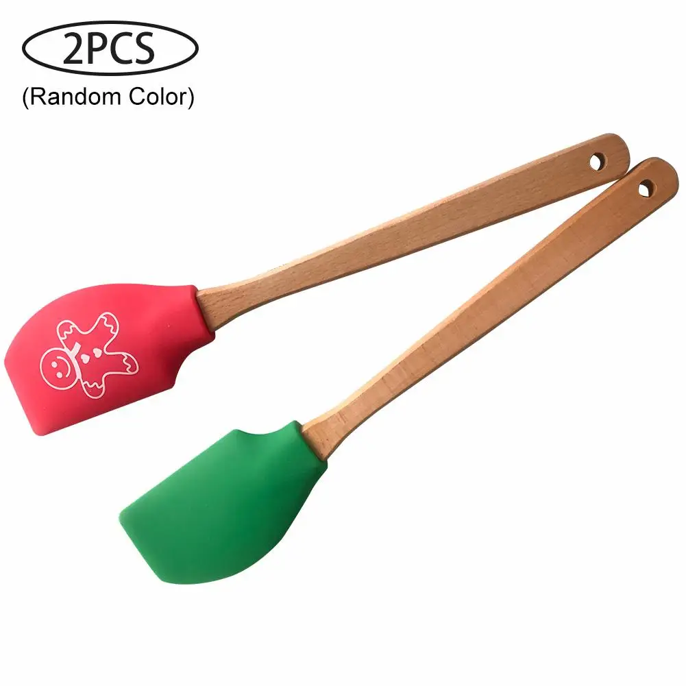  2PCS Baking Tools Christmas Patterns Food Grade Silicone Butter Scraper Wooden Handle Scraper Cake 