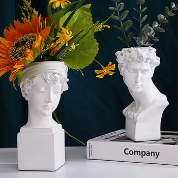 

Resin Flower Pots Head Character British Girl Table for Flowers White Planter Pot Face Vase Indoor Decorative Pots for Flowers