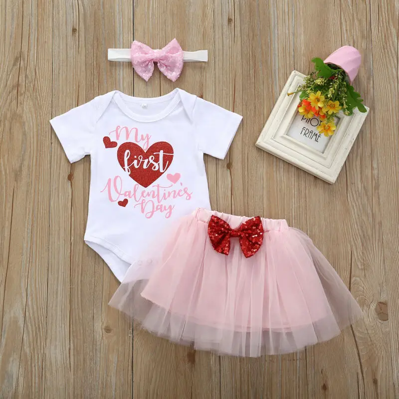 Боди с надписью My First Valentine's Day Nerwborn для маленьких девочек топы фатиновая