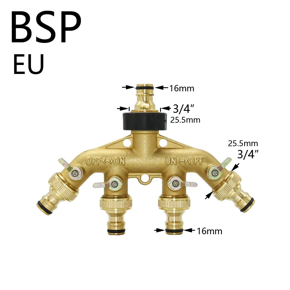 3/4" 2/4-Way Brass Plastic Garden Hose Splitter Y-Type Watering Connector Garden Tap For Outdoor Tap and Faucet