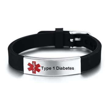 

Colorful Silicone Bracelet Medical Alert ID Bangle Adjustable Length Wrist for Woman Men Child Personalized Jewelry