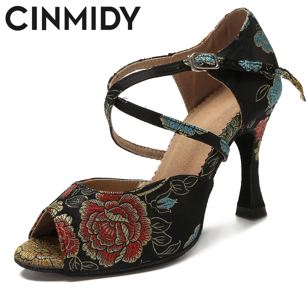 Woman Latin Dance Shoes Tango Salsa Rumba Waltz Ballroom Training 5CM- 10CM Girls Satin High Heels dance shoes