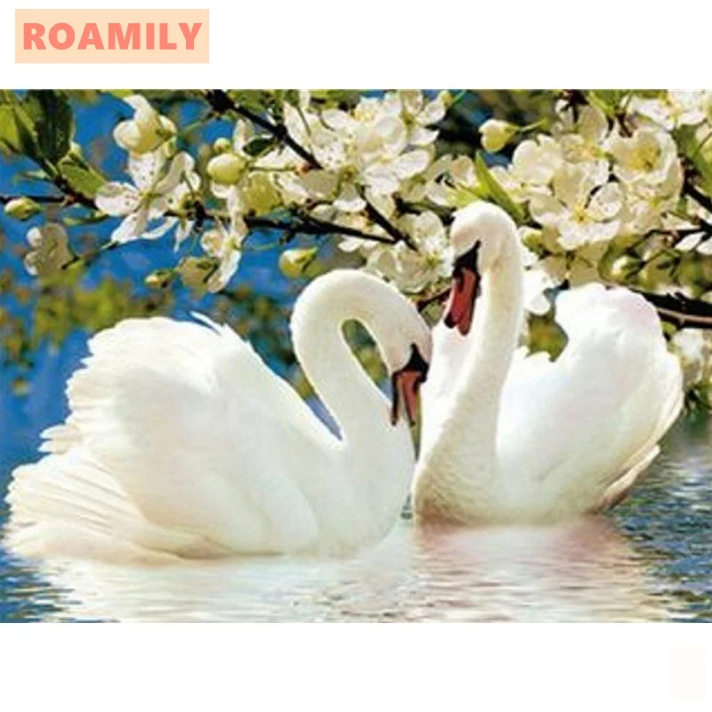 

ROAMILY,3D Full Square/Round,Diamond Painting,Diamond Embroidery Swans,Pictures with Rhinestones,Wall Painting