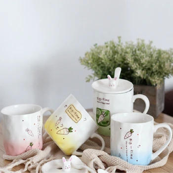 

Lovely Rabbit Originality Coffee Mugs Gradual Change Color Cartoon Ceramics Latte Milk Fruit Juice Tea Cups with Cover Spoon