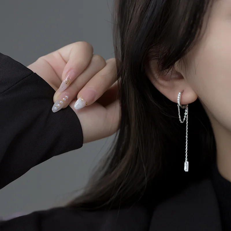 La Monada 925 Silver Woman Earring Chain Minimalist Ear Piercing 925 Silver Jewelry Hanging Hoop Earrings For Women Female Girls