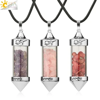

CSJA Wishing Bottle Pendants Necklaces Natural Stone Gravel Bullet Shaped Pendant Romantic Love Anniversary Gift for Female G184