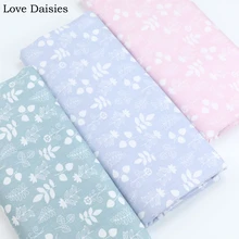 Хлопок саржа зеленый синий розовый маленькие белые листья Ткань DIY для детей постельные принадлежности лист Кукла Одежда Платье Декор лоскутное ремесло