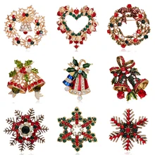 Rinhoo модные рождественские булавки, подарки, рождественские колокольчики, венок, снежинка, звезда, хрустальные броши для женщин, цветная Новогодняя брошь