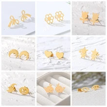 Милый лук звезды сердце цветы серьги гвоздики для женщин дети нержавеющая сталь рыбий глаз серьги «Тыква» день рождения Хэллоуин Рождество ювелирные изделия