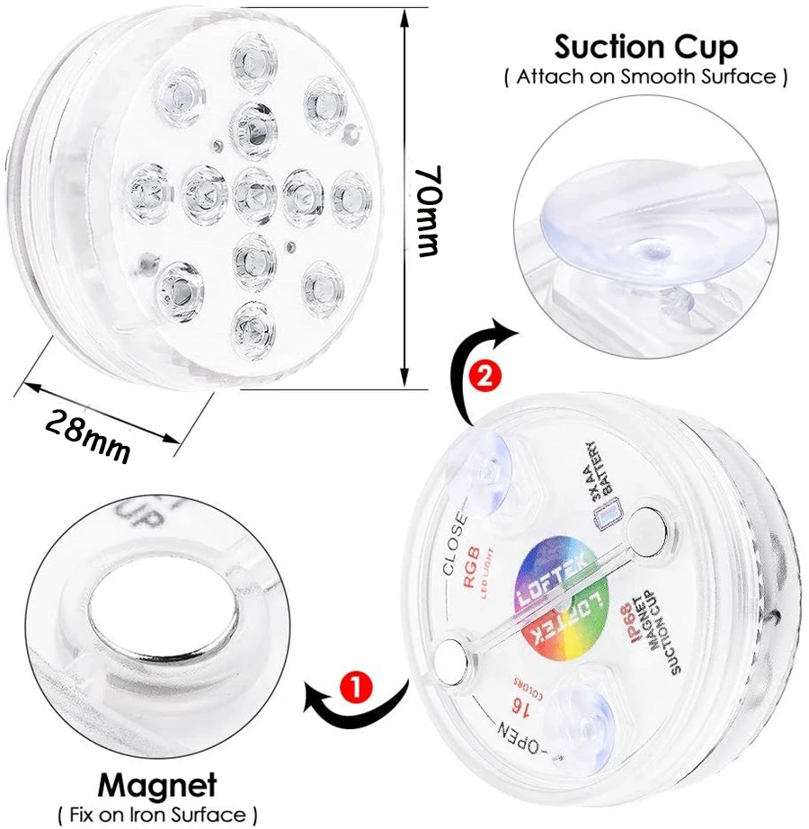 luz submersível 16 cores para piscina e piscina com ventosa